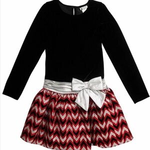 Stylish Black and Red Kids Dress with Silver Bow